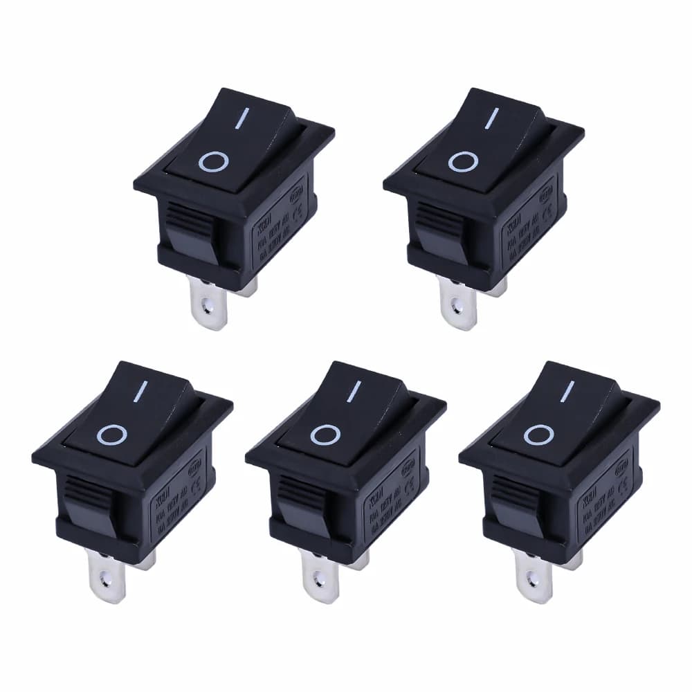 5 מתגי נדנדה שחורים 21×15 מ״מ ‏(O/I, ‏6A 250V)