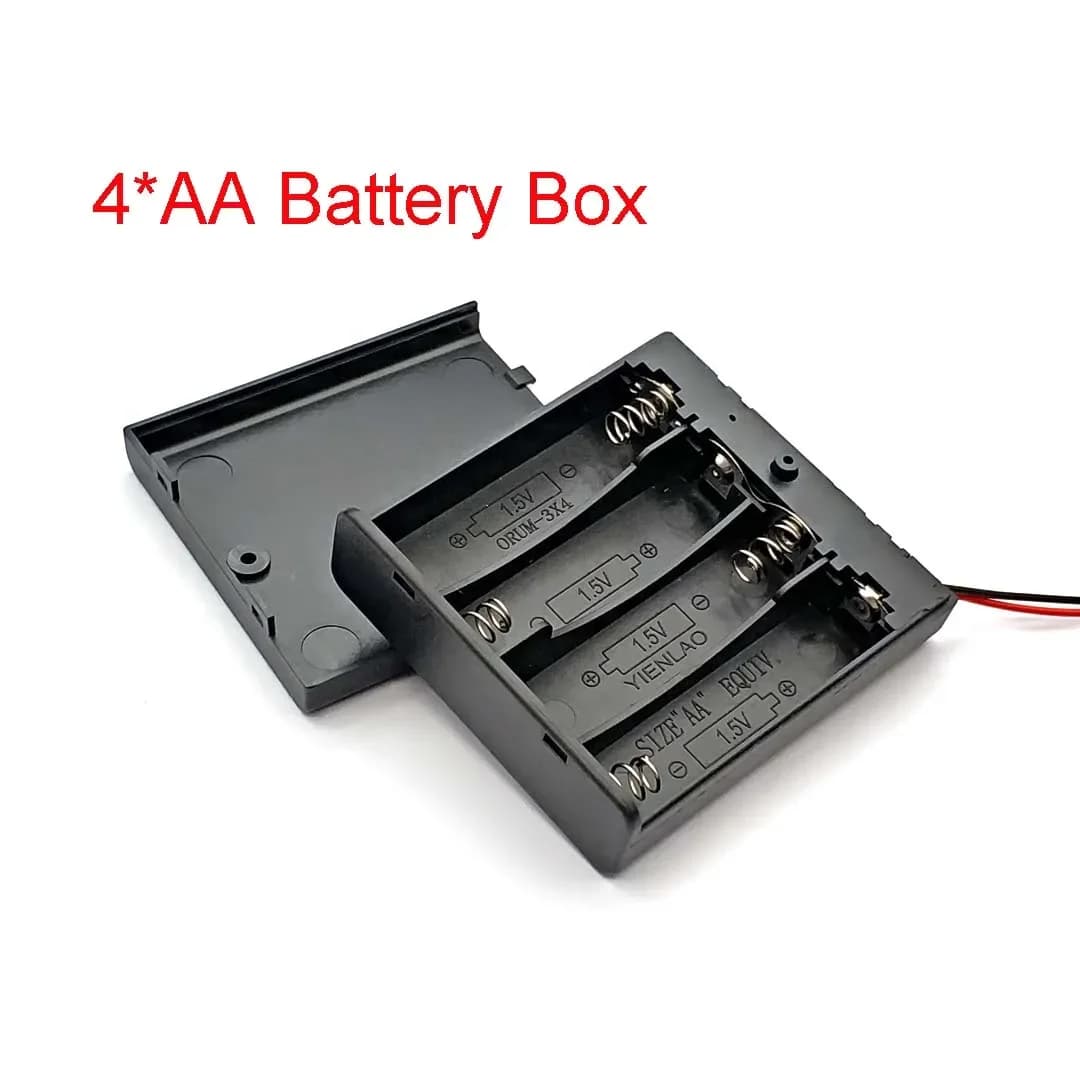 בית סוללות ל-4 סוללות AA עם מכסה ומתג – 6V