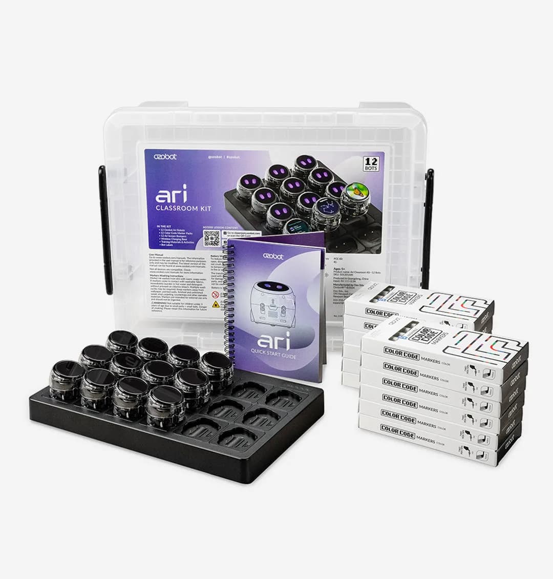 ערכת כיתה Ozobot Ari – 12 רובוטים עם עמדת טעינה