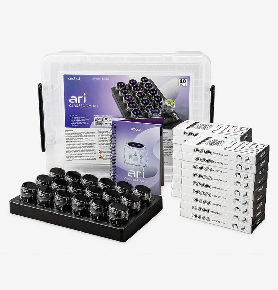 ערכת כיתה Ozobot Ari – 18 רובוטים עם עמדת טעינה