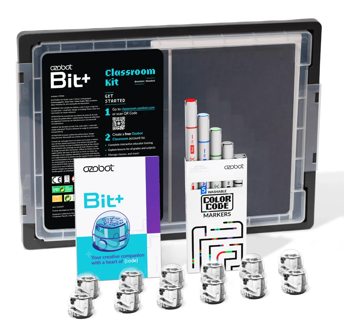 ערכת כיתה Ozobot Bit+ – 12 רובוטים עם עמדת טעינה