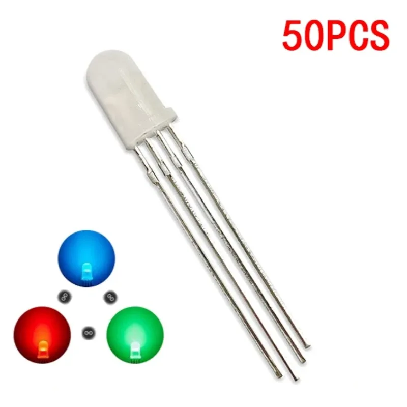 50 נוריות RGB 5 מ״מ – קתודה משותפת, אור מפוזר