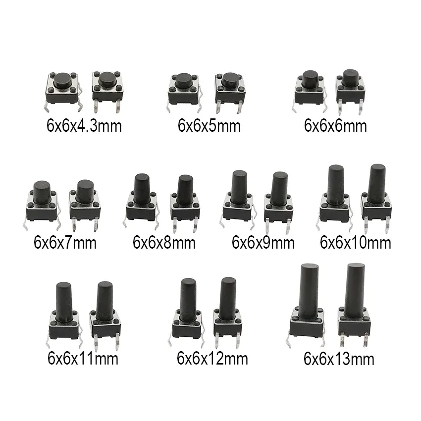 50 כפתורי לחיצה קטנים 6×6 מ״מ (4 רגליים)