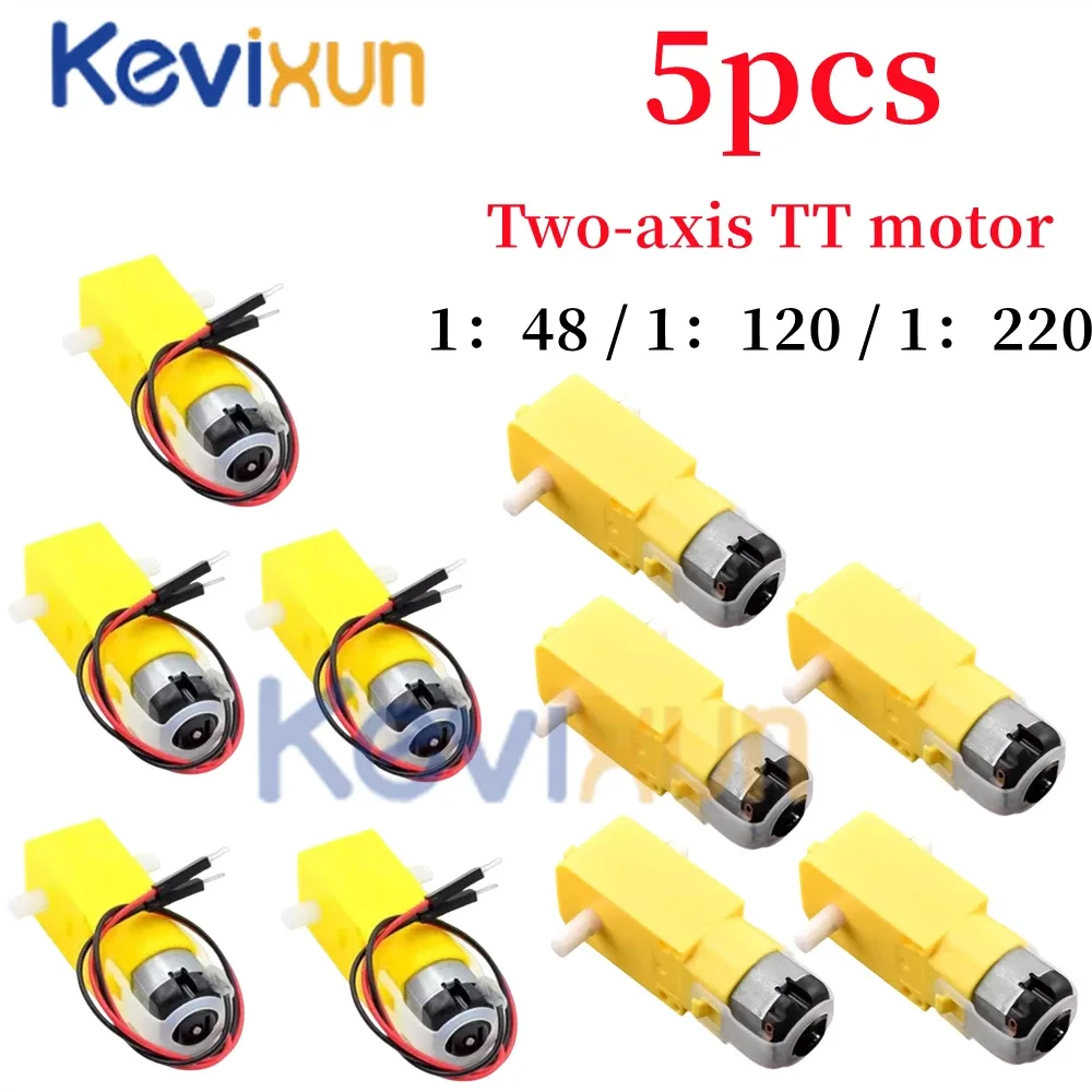 5 מנועי TT צהובים עם תיבת הילוכים 1:48 – ציר כפול, 3–6V